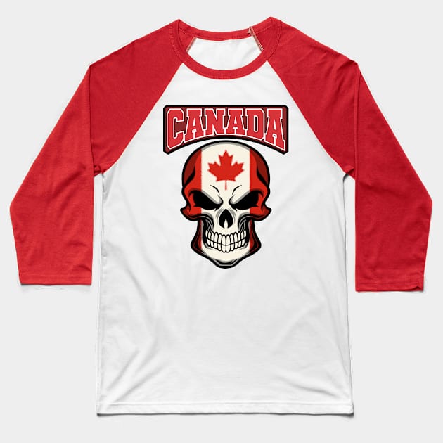 CANADA FLAG IN A SKULL EMBLEM Baseball T-Shirt by VERXION